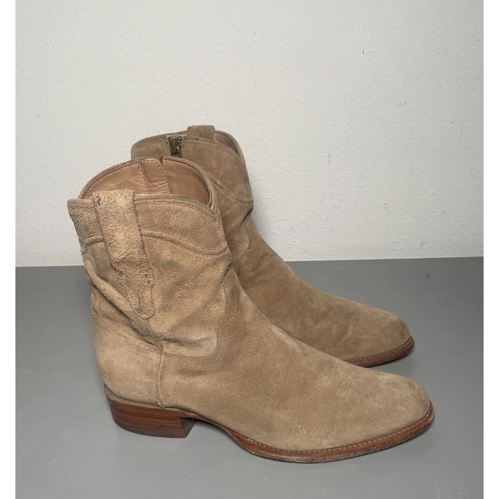 Tecovas The Dean Suede Western Zip Boots Short Gravel Tan Men's Size 10 D